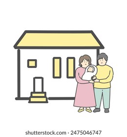 Illustration of a house and family, my home, house