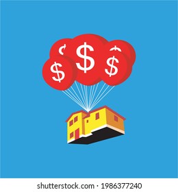 Illustration of house flying up means passive income housing
