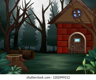 illustration house in front of full moon background