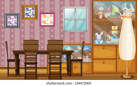 Illustration of a house full of toys and frames