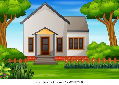 Illustration of a house with a green courtyard