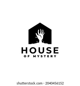 ilustración de una casa y mano en un espacio negativo. bueno para cualquier negocio relacionado con la casa y el misterio. plantilla de logotipo de horror.
