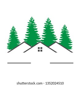 illustration of a house icon and banyan trees vector clip art
