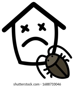 Illustration of house icon with cockroach