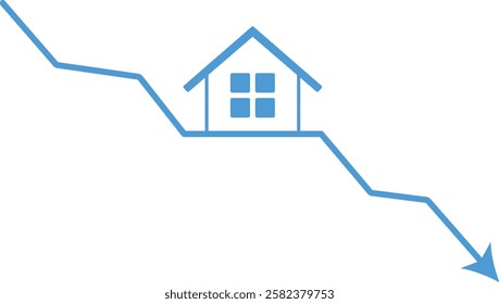 Illustration of house icon and falling graph