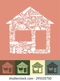 illustration of the house with icons composition