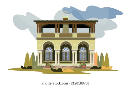 Illustration With A House In Italian Style. European Architecture.