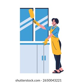 Ilustração de um Desenho Animado de Janela de Limpeza de House Keeper