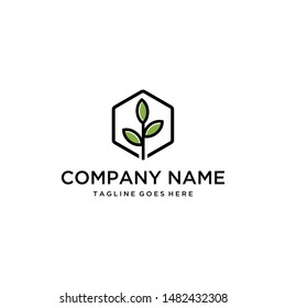 Illustration house with leaf plant sign crop breeding projects for modern farming technology logo