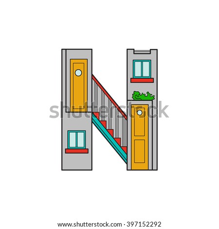 Illustration house letter alphabet. Learning the alphabet and literally in kindergarten. Letter isolated. The letter N