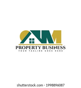 illustration of a house with a letter M and a sun. logo vector template for real estate property, mortgage