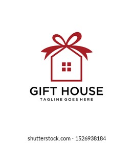 Illustration of house logo vector sign. with a gift ribbon symbol on it.