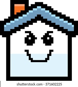 An illustration of a house looking evil in an 8-bit cartoon style.