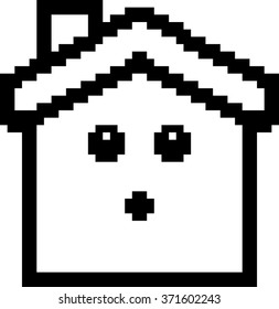 An illustration of a house looking surprised in an 8-bit cartoon style.