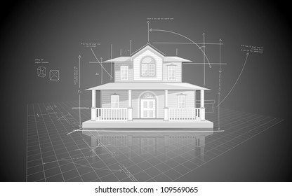 Illustration Of House Model On Blue Print