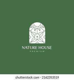 Illustration of house in nature minimal logo design concept