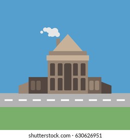 Illustration of a house near the road. Bright sky and background