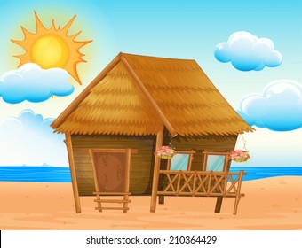 Illustration of a house on the beach