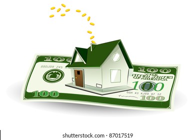 ilustración de casa en dólar nota sobre fondo abstracto