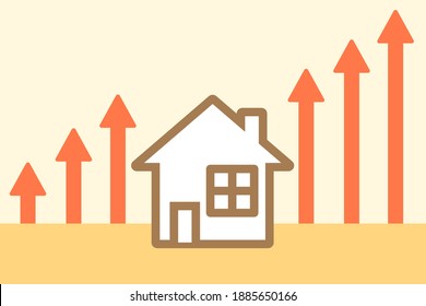 Illustration of a house with a roof, chimney and windows, and a graph showing the increase. Image about real estate. Vector illustration.