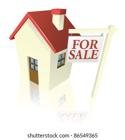 Illustration of a house for sale with for sale sign