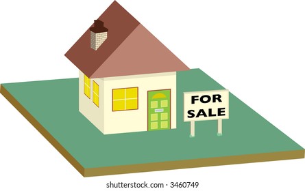 Illustration of a house for sale with a sign in the garden