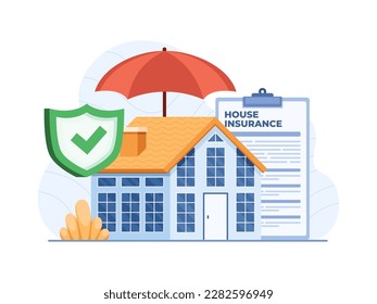 An illustration of a house with a shield and umbrella hovering over it, symbolizing the protection provided by property insurance.
Suitable for web, landing page, infographic, etc