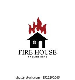 Illustration of a house sign with a large fire flame logo design.