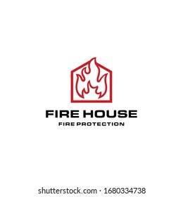 Illustration of a house sign with a large fire flame logo design.