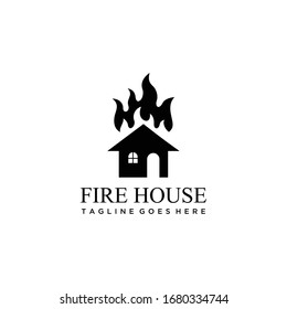 Illustration of a house sign with a large fire flame logo design.