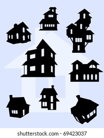 Illustration of house silhouettes in black