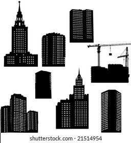 illustration with house silhouettes isolated on white background