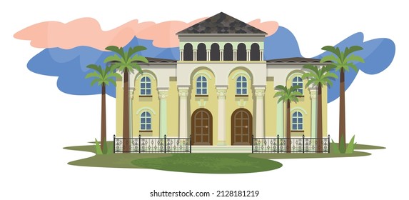 Illustration with a house in the Spanish-Moorish style.