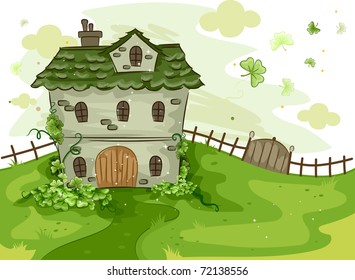 Illustration of a House Surrounded by Shamrocks