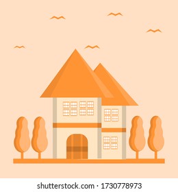 
illustration of house and surrounding trees, flat style