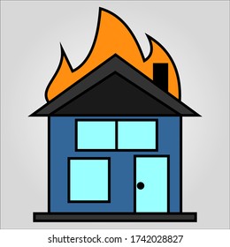 Illustration of house that caught fire. Vector illustration of firefighters. Suitable for icons and stickers.