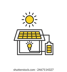 Illustration of a house that uses electricity from storage batteries.