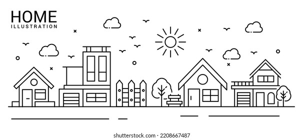 Illustration of a house in thin line style