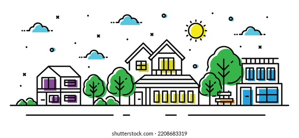 Illustration of a house in thin line style