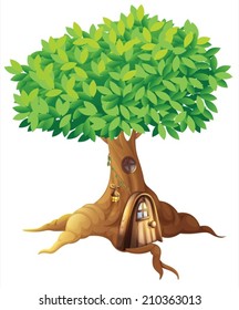 Illustration of a house in a tree