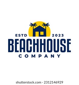 Illustration eines Hauses und zweier Palmen für Logo zu Haus, Hotel, Resort und Strand.
