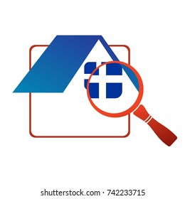 Illustration of a house under a magnifying glass. property review before selling. Home inspection