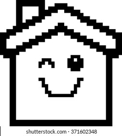 An illustration of a house winking in an 8-bit cartoon style.