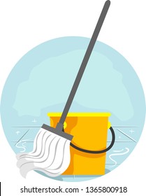 Illustration of Household Chores, Mopping Floors