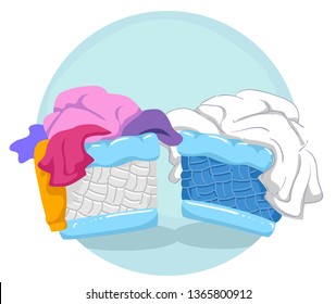 Illustration of Household Chores, Sorting Out Laundry Between White and Colored