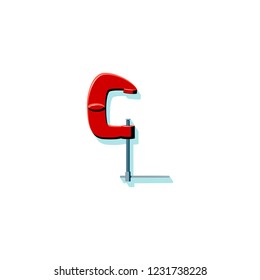 Illustration of household tool clamp in flat style. Icon of clamp with turquoise shadow on white background. Drawing of an object with shadow in red, gray and black color. Handyman toolkit item