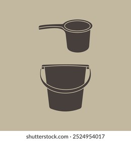 illustration of household tools such as bucket and bailer