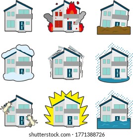 Illustration of houses and natural disasters