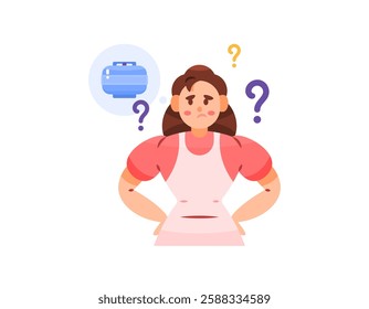 illustration of a housewife confused to get a gas cylinder. a woman has difficulty getting gas for cooking. rare goods problem. flat style character design. element