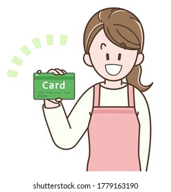 Illustration of a housewife holding a card